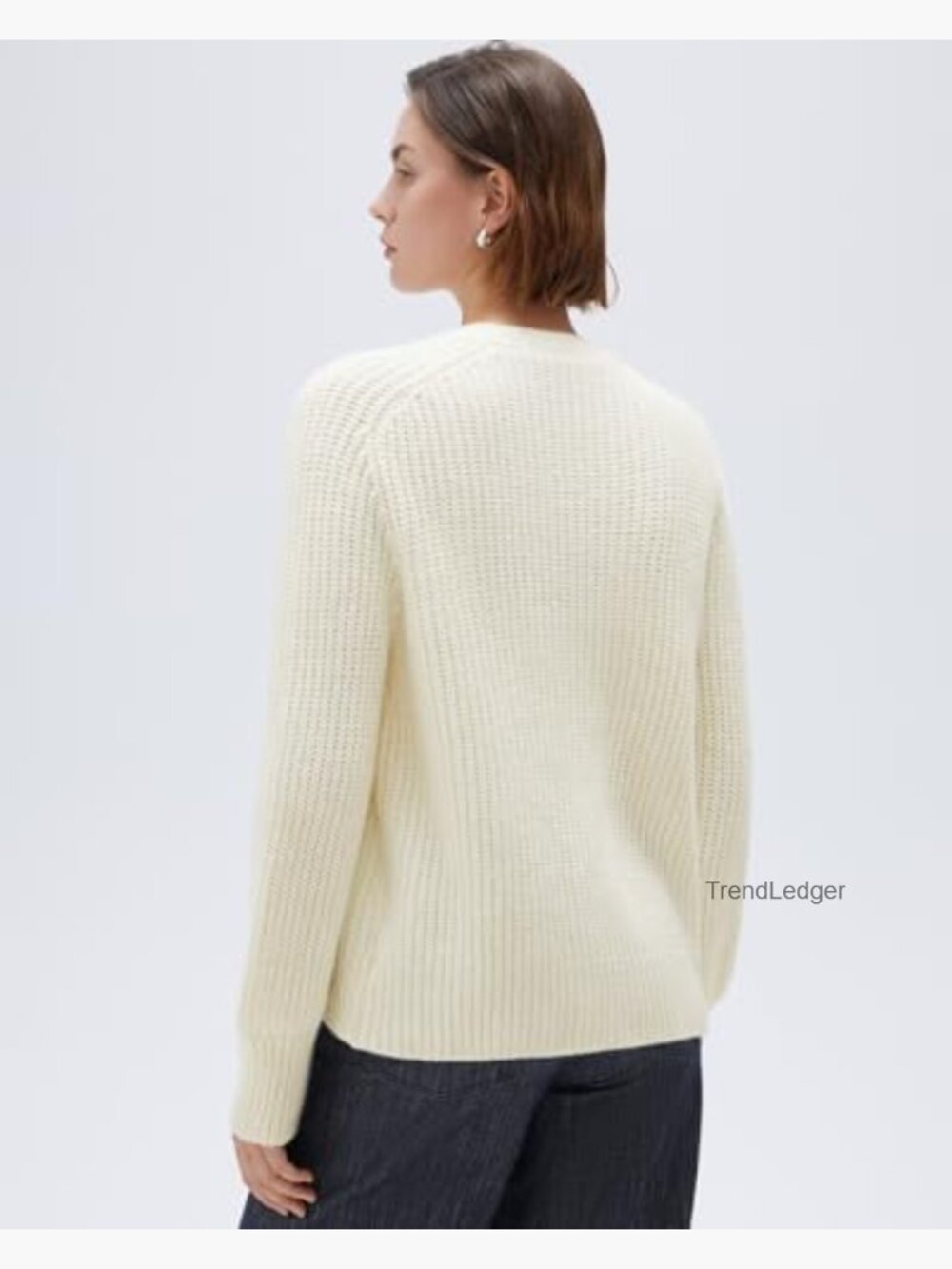 Oversized Long Sleeve V-Neck Cardigan Sweater, 12% Wool Blend, Loose Fit - Picture 6 of 7